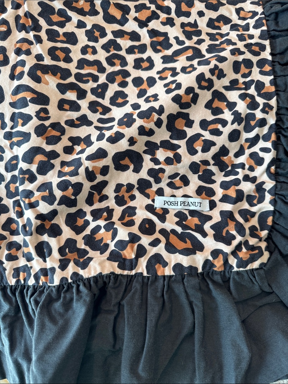 Two Posh Peanut Lana Leopard Print Ruffled Euro Pillow Covers Black & Brow